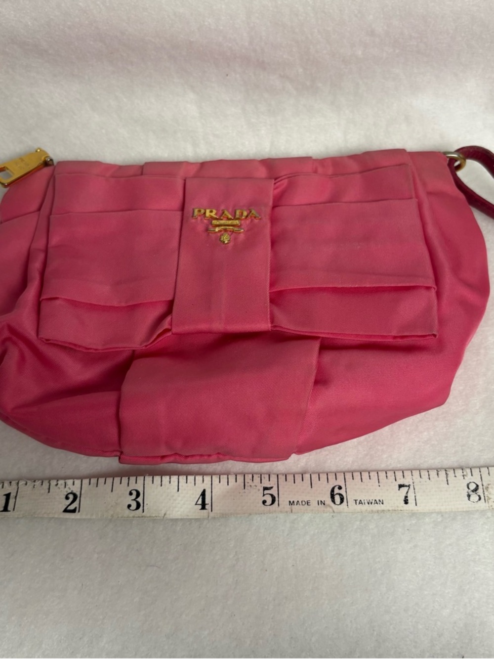 PRADA Pink Nylon Flat Bow Pouch Leather Wristlet Strap Ribbon - Picture 3 of 14